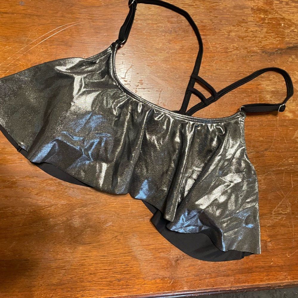 Women’s Gunmetal Silver Bikini Top Swimsuit, M